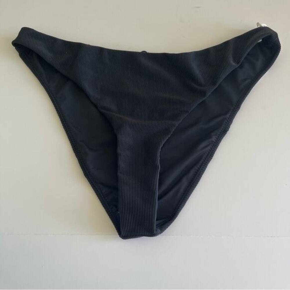 Good American Better Bikini Bottoms Ribbed Stretch High Waist Black